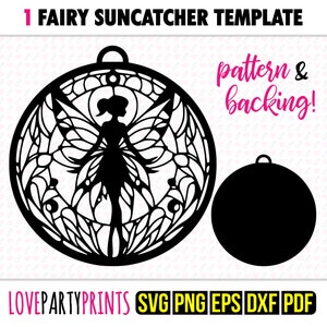 Fairy Suncatcher SVG, Dxf, Png, Pdf, Eps, Fairies Stained Glass Sun Catcher, Laser Cutter Silhouette Vector Clip Art, Cutting Files, 1304