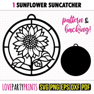 Sunflower Suncatcher SVG, DXF, PNG, Pdf, Eps, Sun Flower Ornament Sun Catcher, Laser Cutter Silhouette Vector Clipart, Cutting Files, 1396