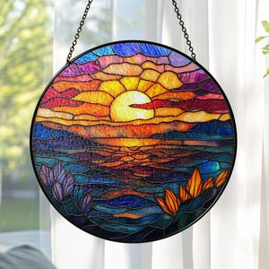 Beach Sunrise Stained Glass, Beach Glass Window Hangings, Beach Sunset Suncatcher, Beach Lover Home Decor, Beach Glass Ornament, Beach Vibes