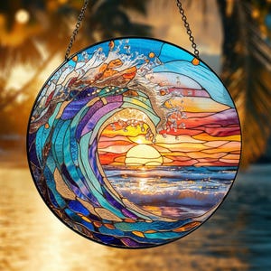 Sunrise On The Beach Suncatcher Ornament, Ocean Waves At Sunrise, Beach Lover Gift, Sunset Beach Suncatcher, Natural Gift, Beach Home Decor