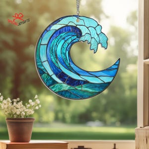 Sea Wave ACRYLIC Suncatcher, Ocean Suncatcher Hanging Window, Wave Ornament, Beach Decor, Coastal Suncatcher, Beach Lover Gifts,Sunset Decor