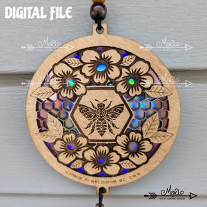 Digital File Bee with Apple Blossoms Suncatcher | Repurposing DVDs | Laser Cut File | SVG, PDF, EPS | Astrology Symbol