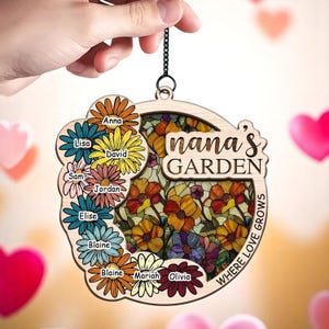 Personalized Mama,Nana's Garden Suncatchers Gift,Nana, Grandma, Mimi Gift, Custom Stained Glass Art & Wood Suncatchers, Mothers Day Gift S45