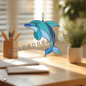 Dolphin Stained Glass Pattern PDF – Ocean Suncatcher Template, Beginner DIY Glass Art, Sea Animal Window Decor, Easy Beginner, Summer Decor